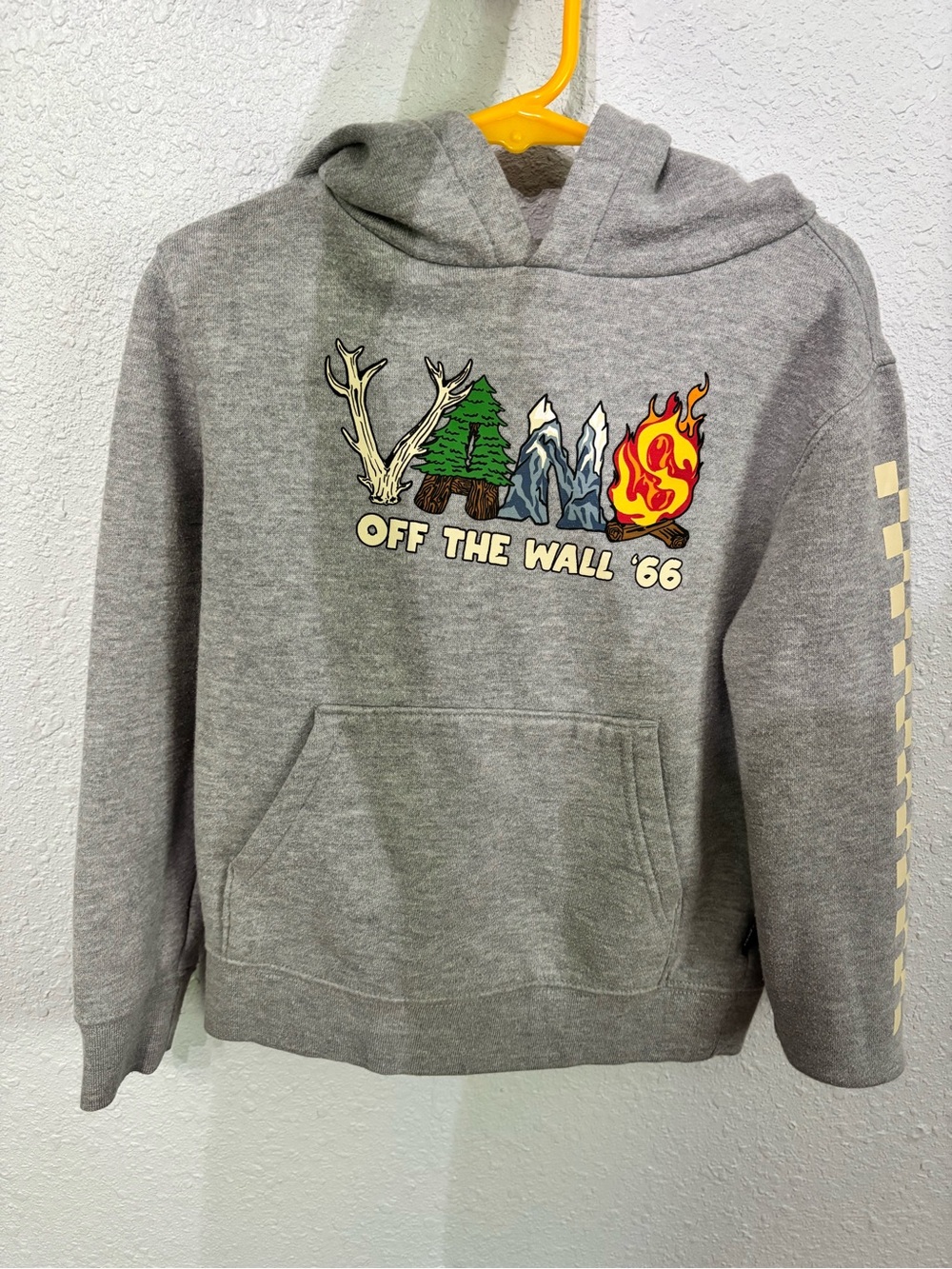 Vans Gray Graphic Pullover Hoodie with Multi-Color Nature Icons boys size 4 smal